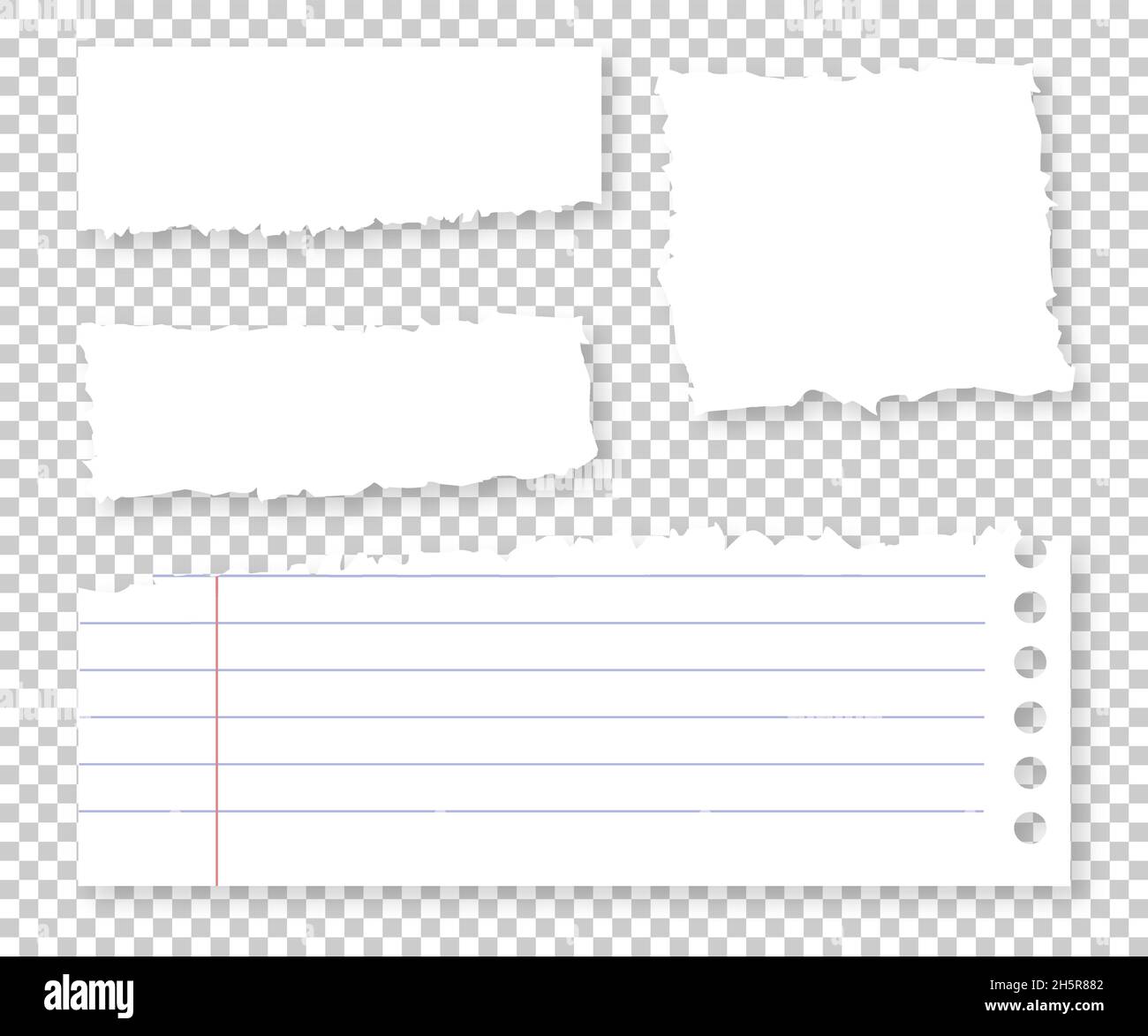 Morceaux de papier isolés blanc déchiré noir bloc-notes fragments jeu, collection de feuilles de rebut illustration d'arrière-plan transparent Illustration de Vecteur