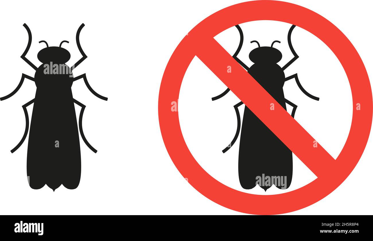 insecte ailé et signe d'interdiction à plat Illustration de Vecteur