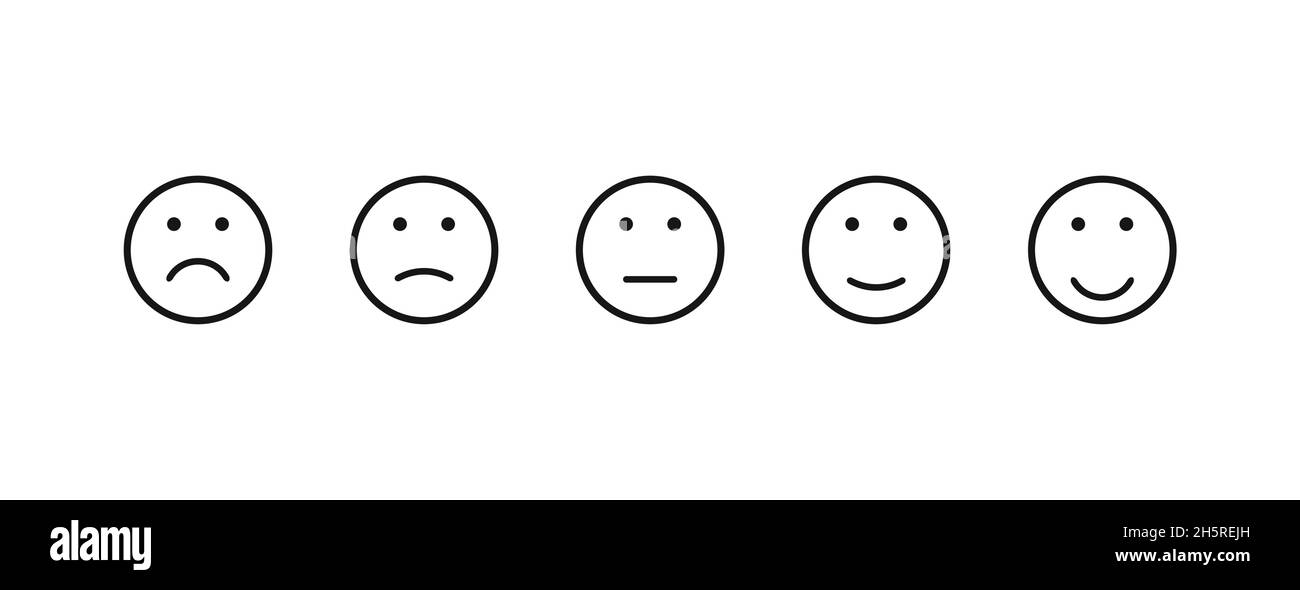 Icônes d'émotions sur fond blanc.Ensemble d'icônes de contrôle qualité.Visage vectoriel du sourire. Illustration de Vecteur