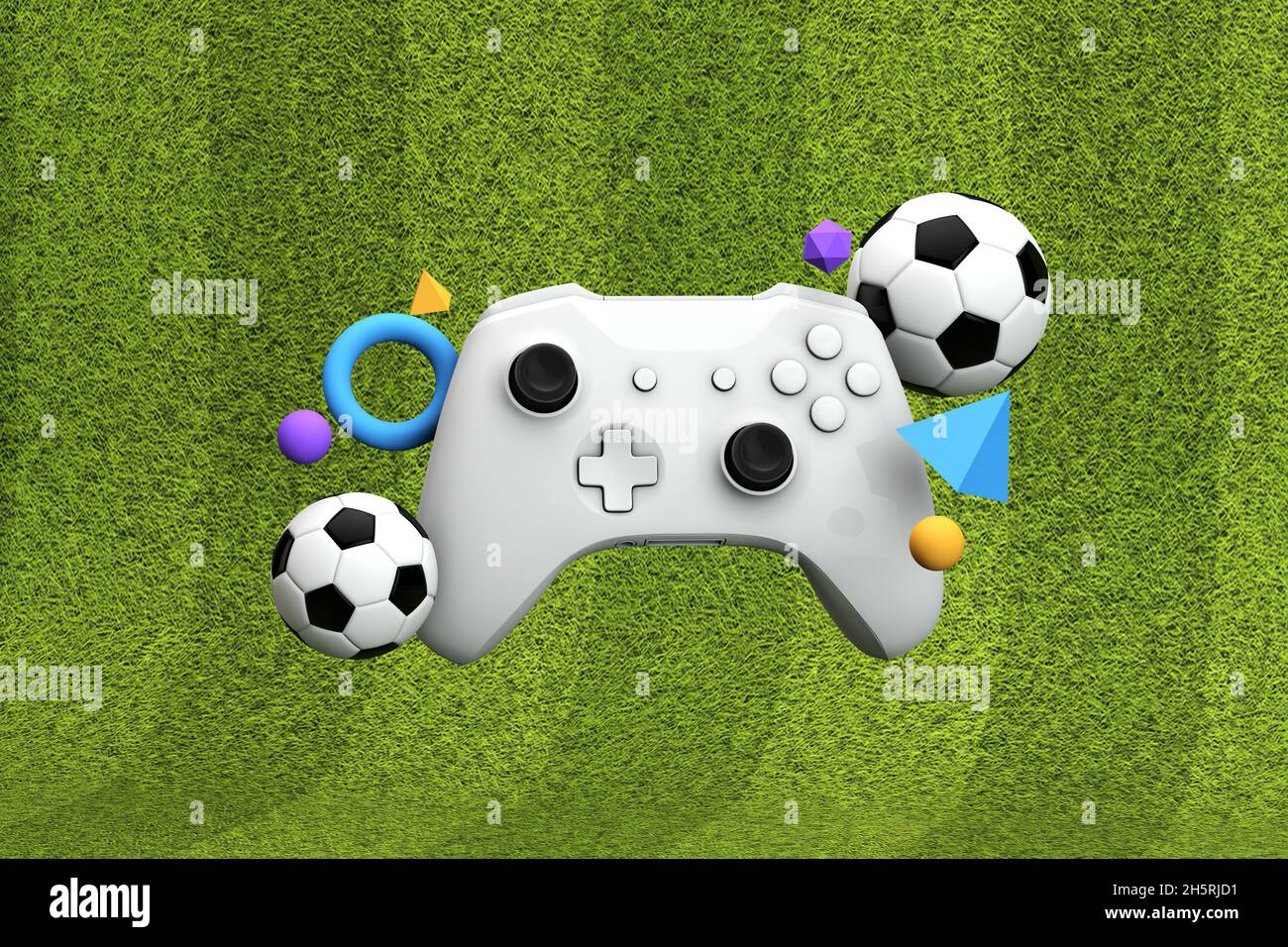 Fond de jeu de football.Manette de jeu vidéo avec ballon de football  traditionnel et pelouse.Rendu 3D Photo Stock - Alamy