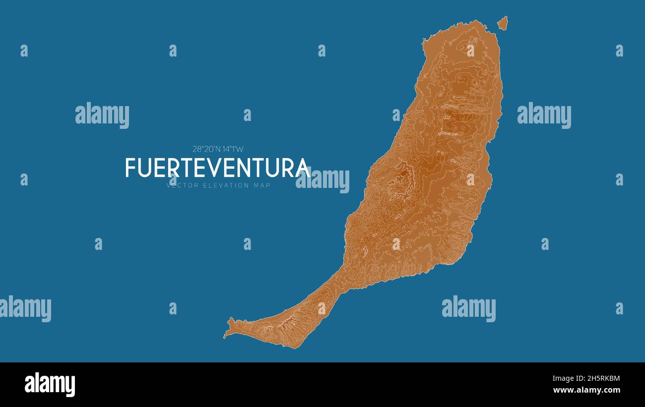 Carte topographique de Fuerteventura, îles Canaries, Espagne.Carte vectorielle détaillée de l'altitude de l'île.Affiche paysage élégant et géographique. Illustration de Vecteur