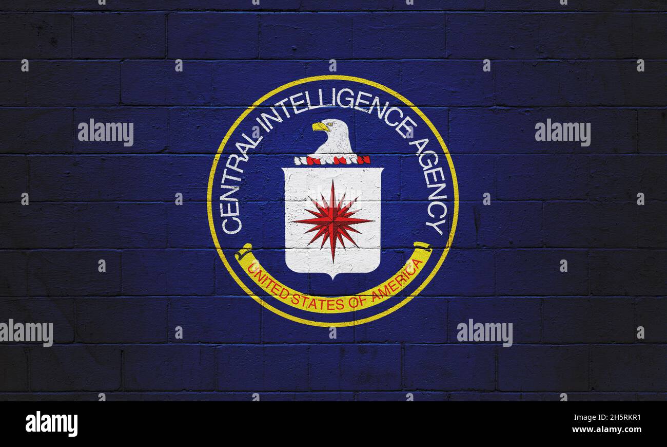 La CIA (Central Intelligence Agency) peint sur un mur de briques. Banque D'Images
