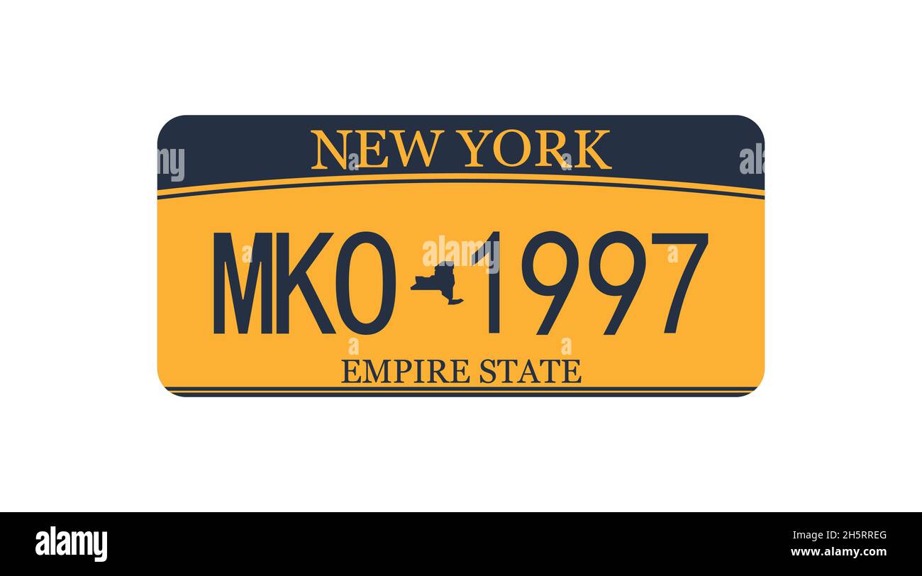 Numéros de plaque de voiture New York.Permis de conduire jaune américain.Symbole de vecteur isolé. Illustration de Vecteur
