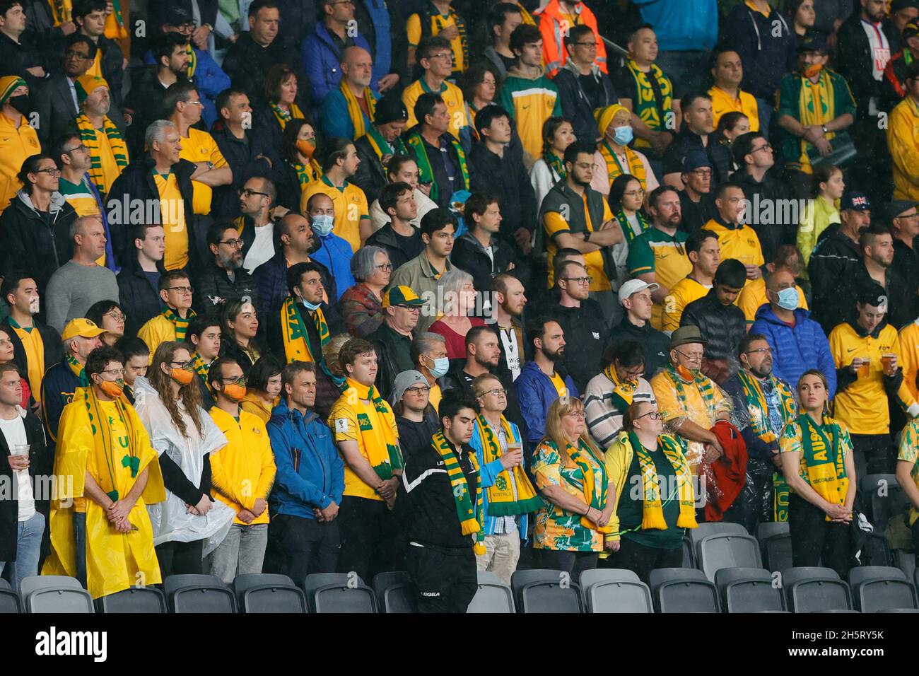 Sydney, Australie.11 novembre 2021.Les fans du match de qualification Qatar 2022 de la coupe du monde de la FIFA entre l'Australie et l'Arabie Saoudite au Western Sydney Stadium, Sydney, Australie, le 11 novembre 2021.Photo de Peter Dovgan.Utilisation éditoriale uniquement, licence requise pour une utilisation commerciale.Aucune utilisation dans les Paris, les jeux ou les publications d'un seul club/ligue/joueur.Crédit : UK Sports pics Ltd/Alay Live News Banque D'Images