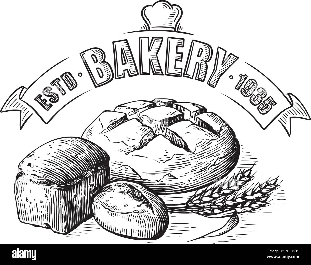 Illustration de l'ensemble à dessin manuel du vecteur de pain.Autres types de blé, farine de pain frais.Collection gravée de boulangerie alimentaire au gluten Illustration de Vecteur