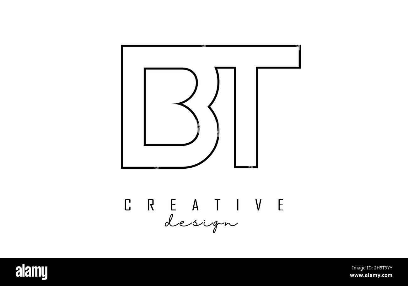 Logo Outline BT lettres avec un design minimaliste.Illustration vectorielle géométrique avec lignes noires. Illustration de Vecteur