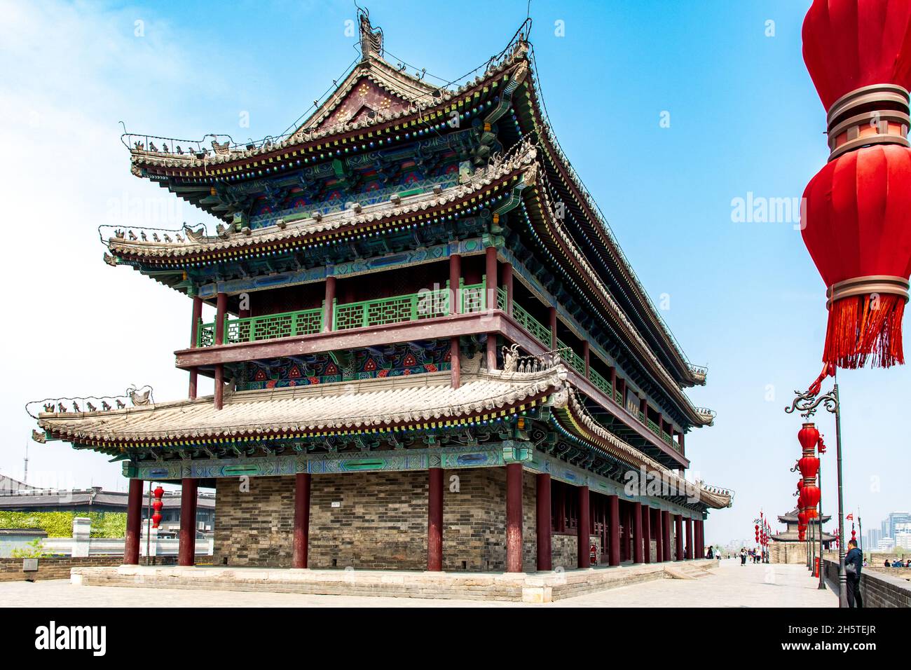 Tour de guet au mur de la ville antique de Xi'ian dans la province de Shaanxi, en Chine Banque D'Images