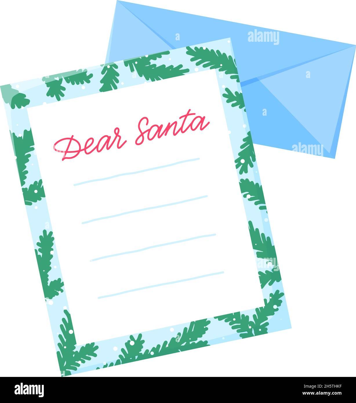 Chère lettre du Père Noël au Père Noël avec enveloppe.Liste de souhaits des vacances d'hiver.Vœux de Noël.Illustration vectorielle plate Illustration de Vecteur