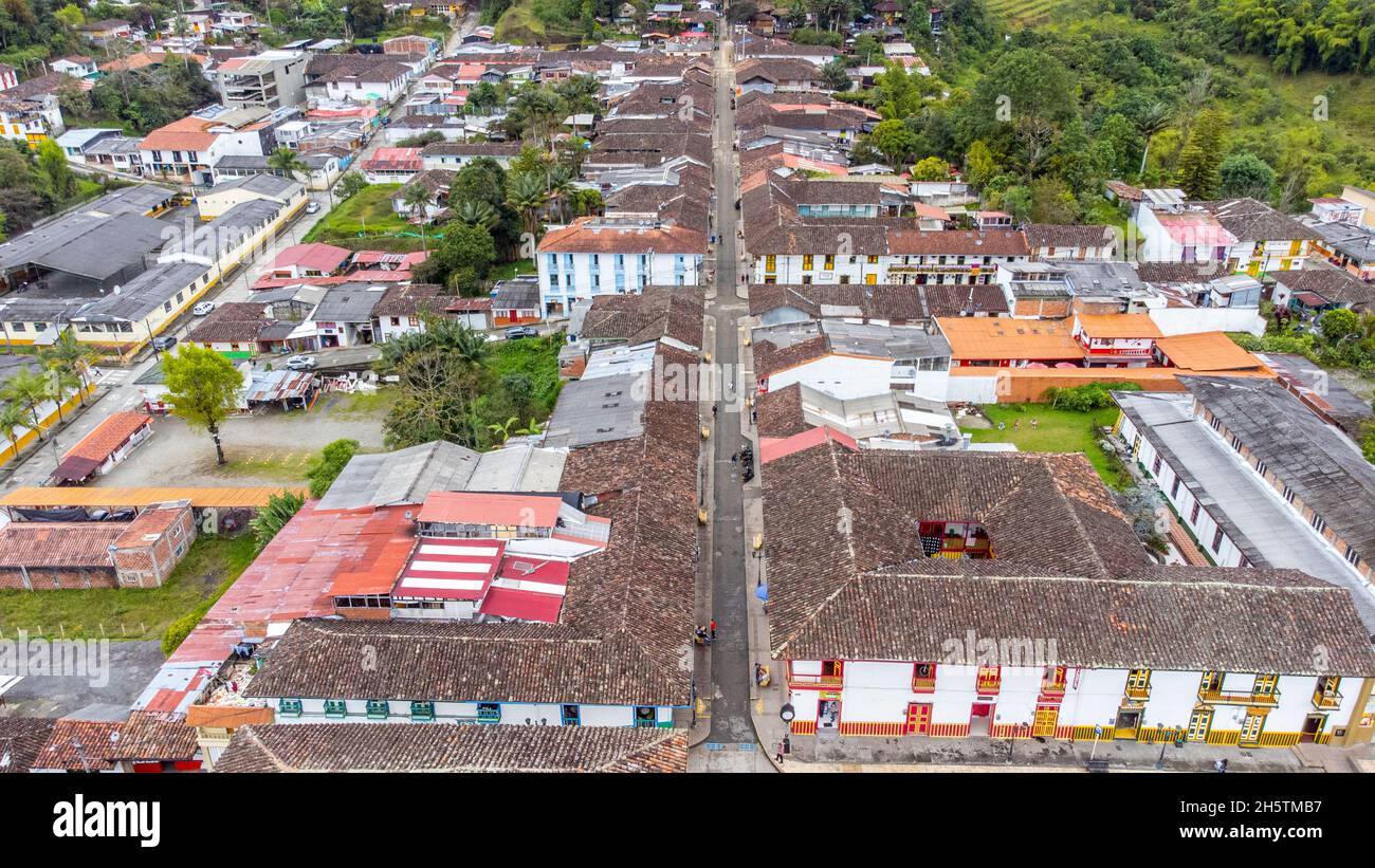 Vue aérienne de Calle Real, Salento, Colombie Banque D'Images