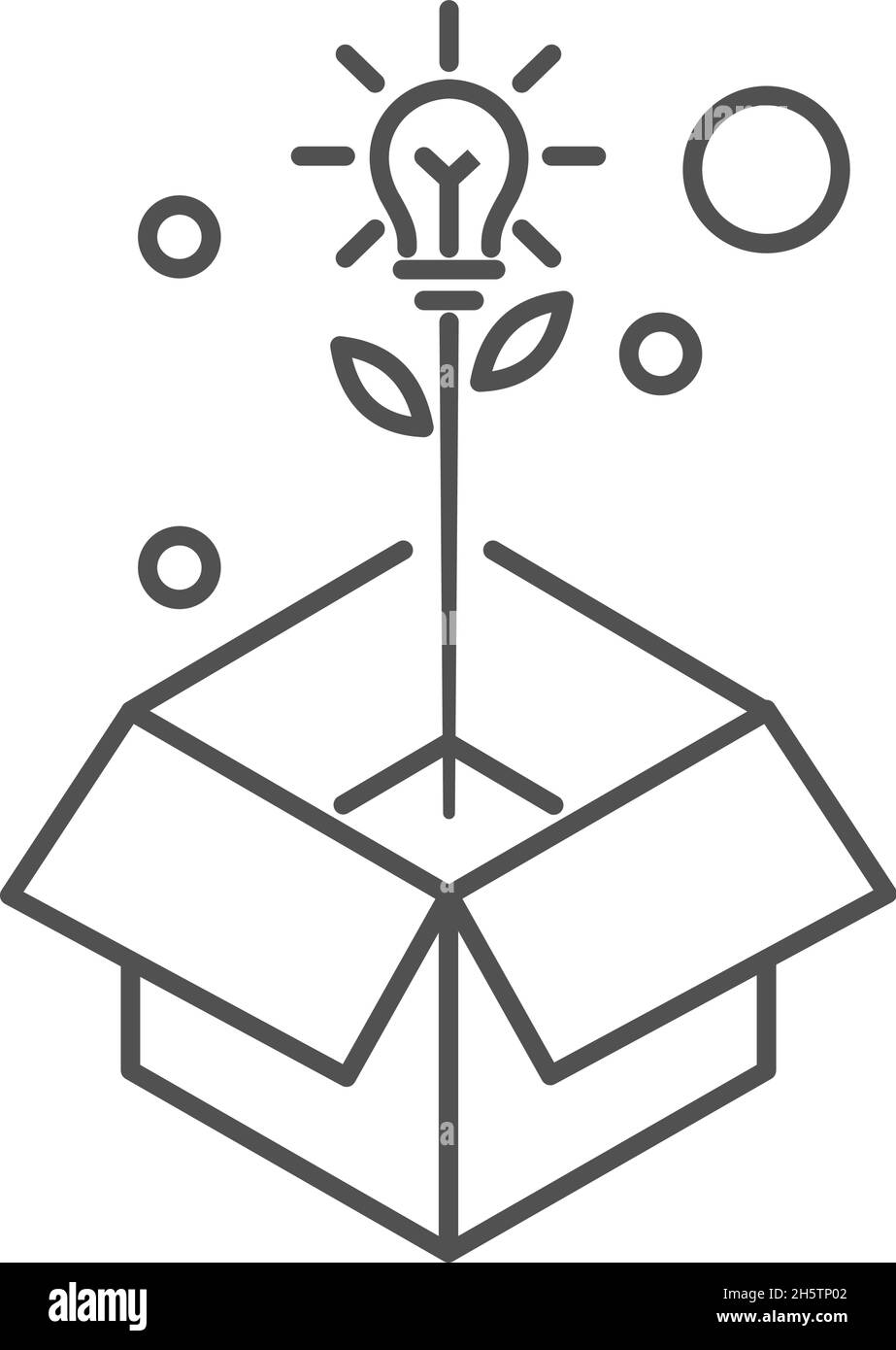 Penser en dehors du concept de boîte.Ouvrir la boîte en carton avec l'ampoule.Illustration de ligne fine de contour.Isolé sur fond blanc. Illustration de Vecteur