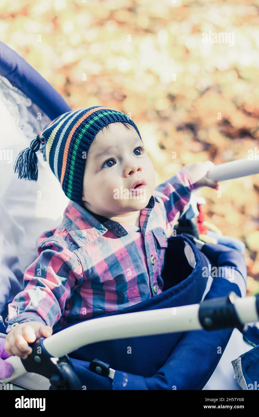 Portrait d'un joli petit bébé polonais sur un buggy à l'extérieur pendant  l'automne Photo Stock - Alamy