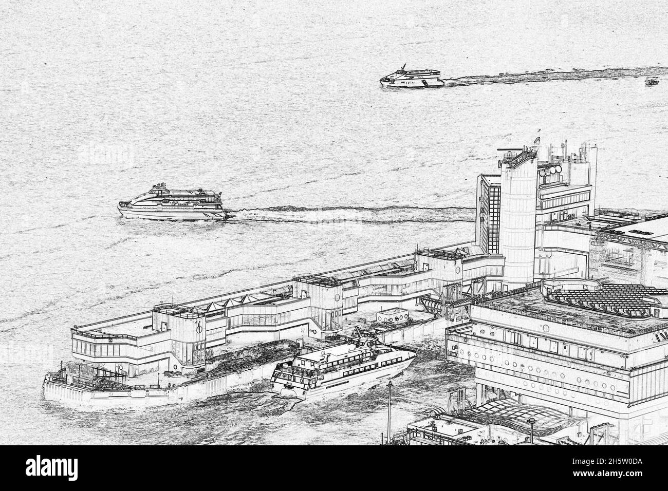 Shun Tak Center, terminal de ferry de Hong Kong–Macao, Sheung WAN, île de Hong Kong, Chine (illustration) Banque D'Images