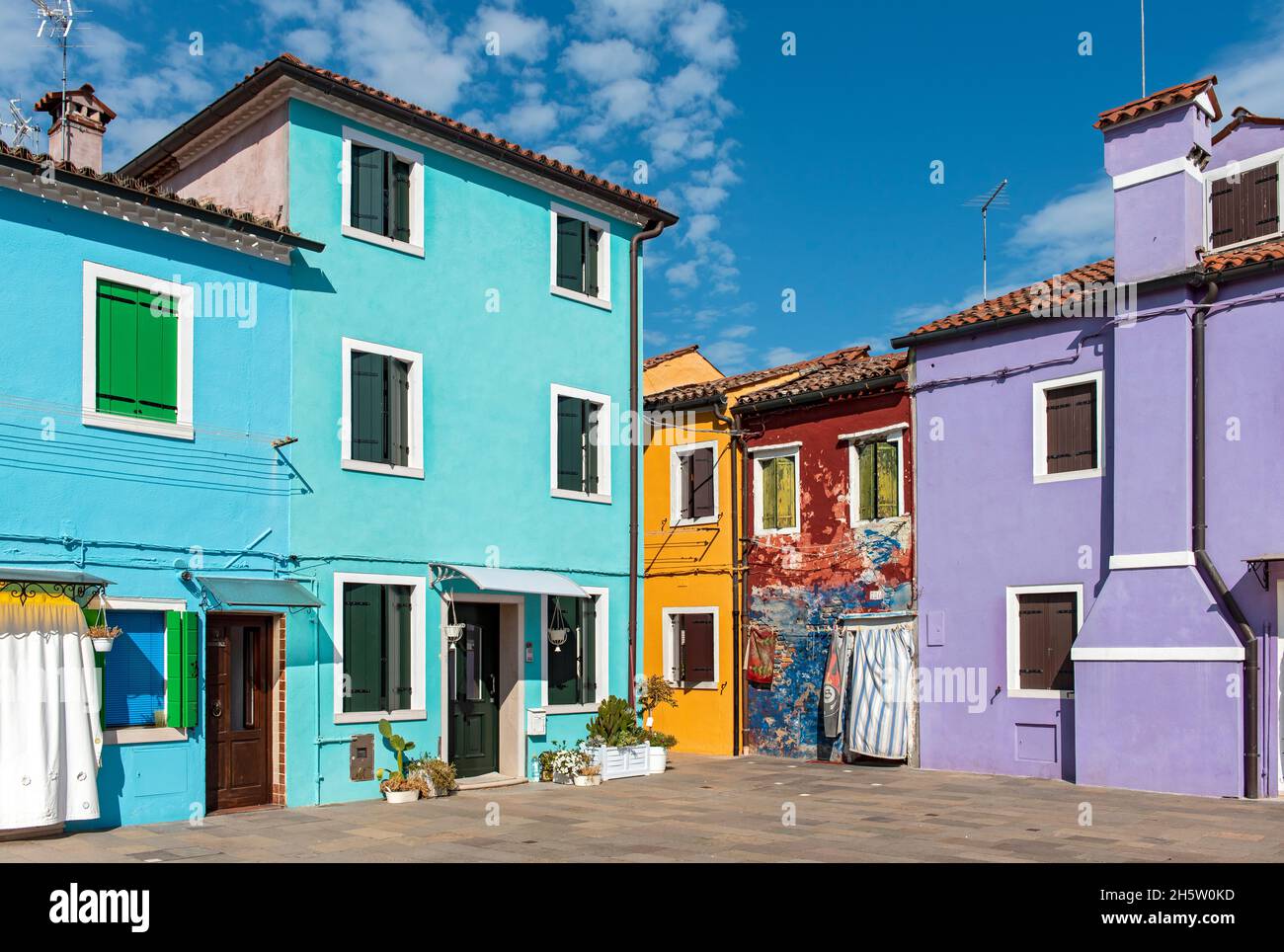 Maisons peintes en couleurs, Burano, Venise, Italie Banque D'Images