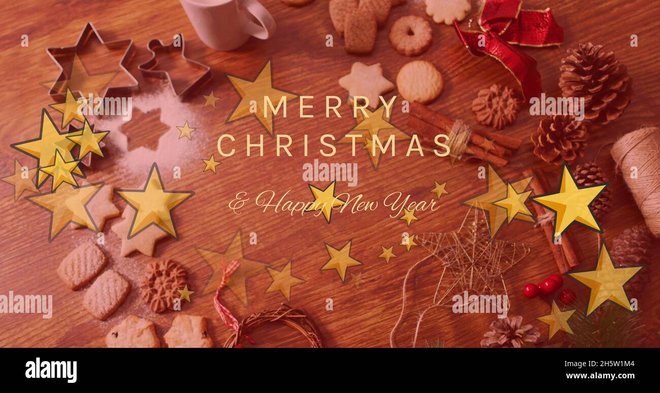 Image du texte joyeux noël sur les décorations Banque D'Images