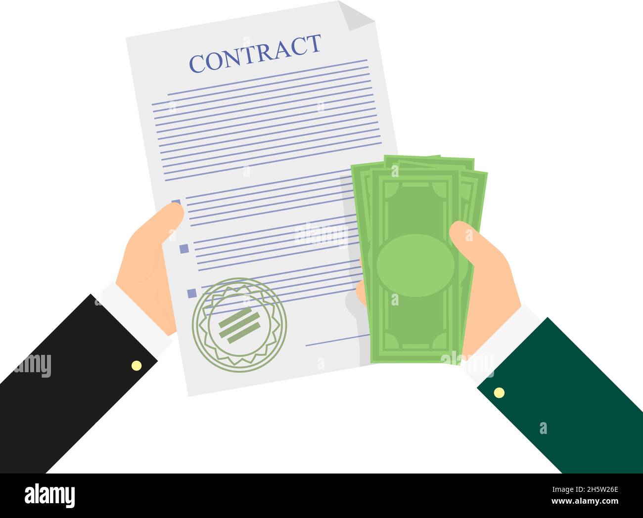 contrat entre les mains de l'argent d'un accord Illustration de Vecteur