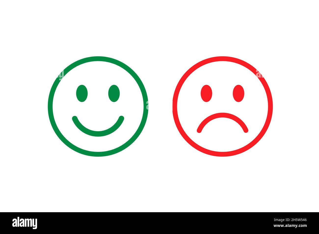 Visage de sourire émoji moderne.Heureux, neutre et triste malheureux.Émoticone Set icônes, heureux, neutre, malheureux triste.Vert, jaune et rouge. Banque D'Images