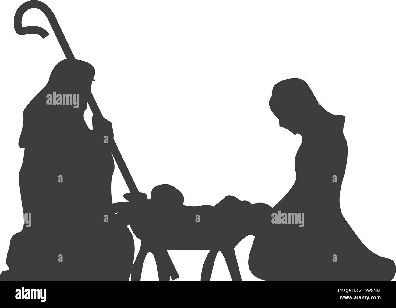 Scène de Noël, naissance du christianisme de bébé Jésus.Marie et Joseph, silhouette de la mangeoire.Icône d'illustration vectorielle Illustration de Vecteur