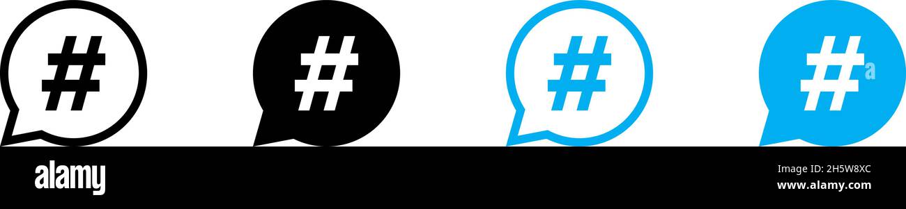Hashtag définit l'icône de vecteur dans le style bulle, plat.Illustration du bouton de marquage des réseaux sociaux. Illustration de Vecteur