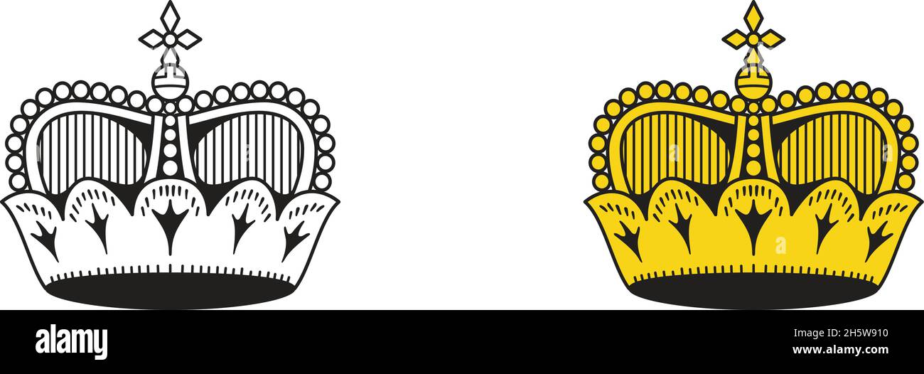 Couronne royale reine d'or et icône de roi.Drapeau du Liechtenstein