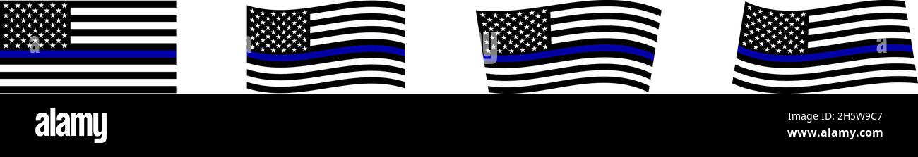 Drapeau américain noir avec une bande bleue.La police américaine a mis des drapeaux icône isolée.Illustration vectorielle Illustration de Vecteur