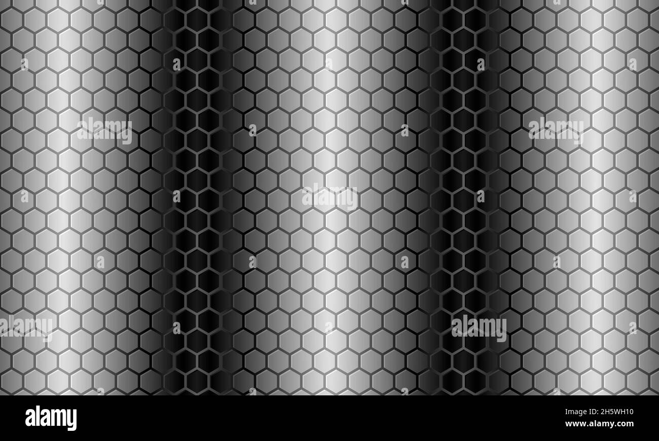 Fond hexagonal en acier inoxydable, motif géométrique abstrait en nid d'abeille.Texture en fibre de carbone hexagonale grise. Illustration de Vecteur