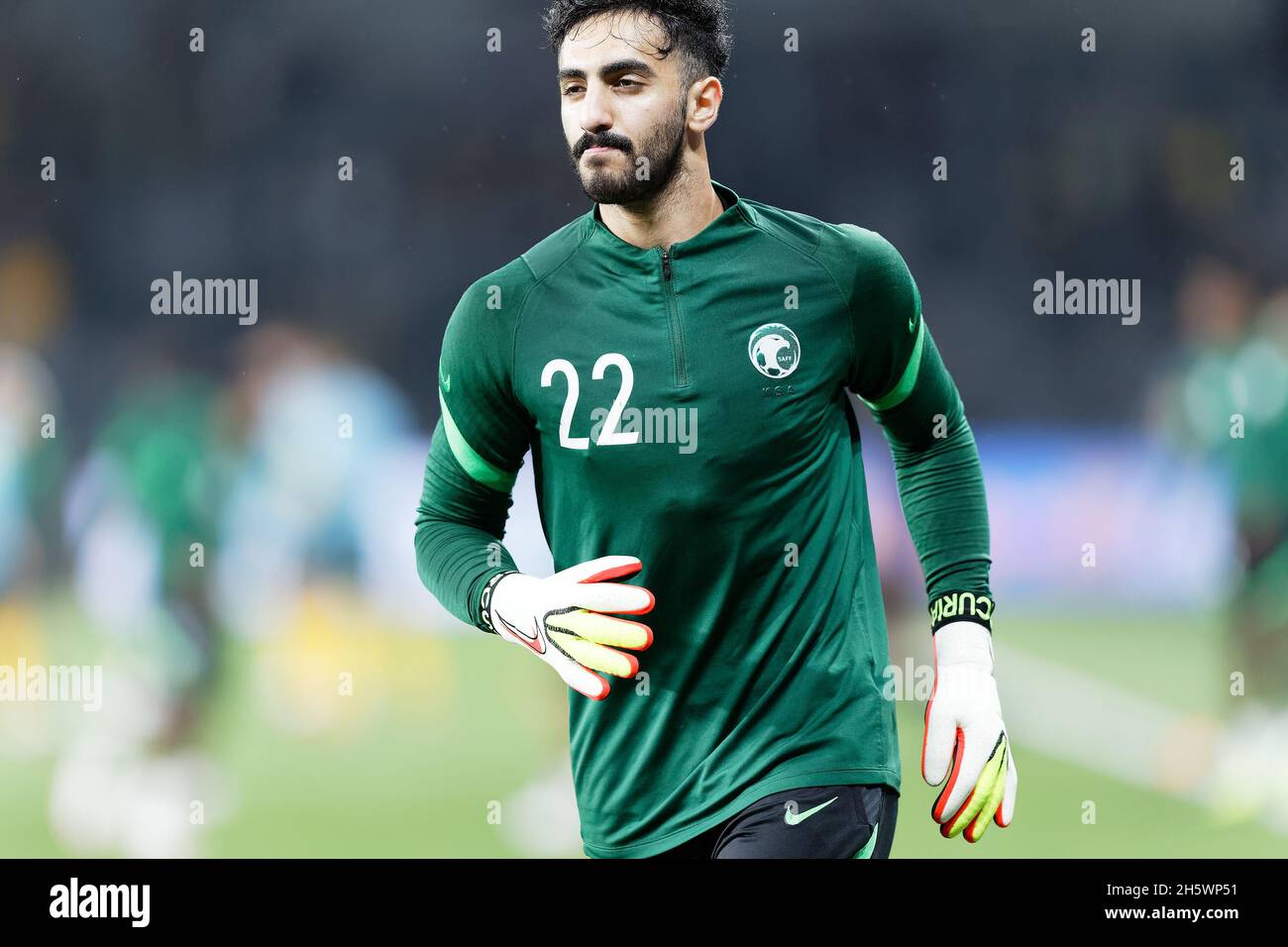 Sydney, Australie.11 novembre 2021.NAWAF DHAHI ALAQIDI s'échauffe avant le début du match lors de la coupe du monde de la FIFA, match de qualification asiatique de l'AFC entre les Socceroos d'Australie et l'Arabie Saoudite au stade CommBank le 11 novembre 2021 à Sydney, Australie Credit: IOIO IMAGES/Alay Live News Banque D'Images