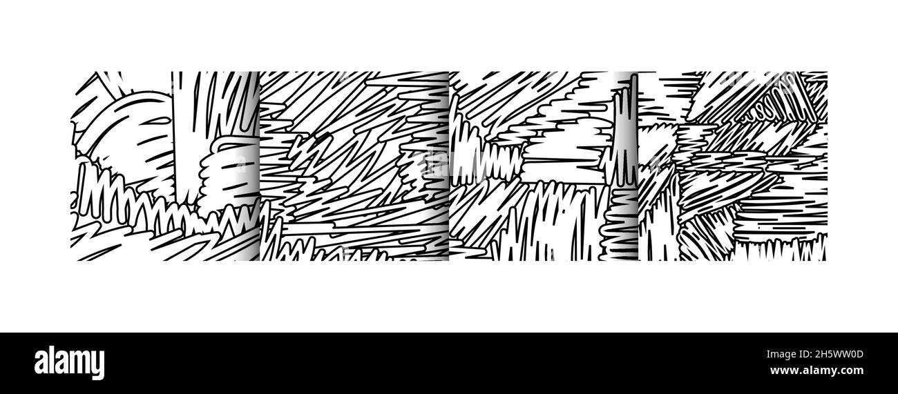 Peinture déformée pinceau lignes de déformation vecteur ligne de courbe texture fond jeu, plat bandes dessinées liquide décoratif noir et blanc motif collection il Illustration de Vecteur