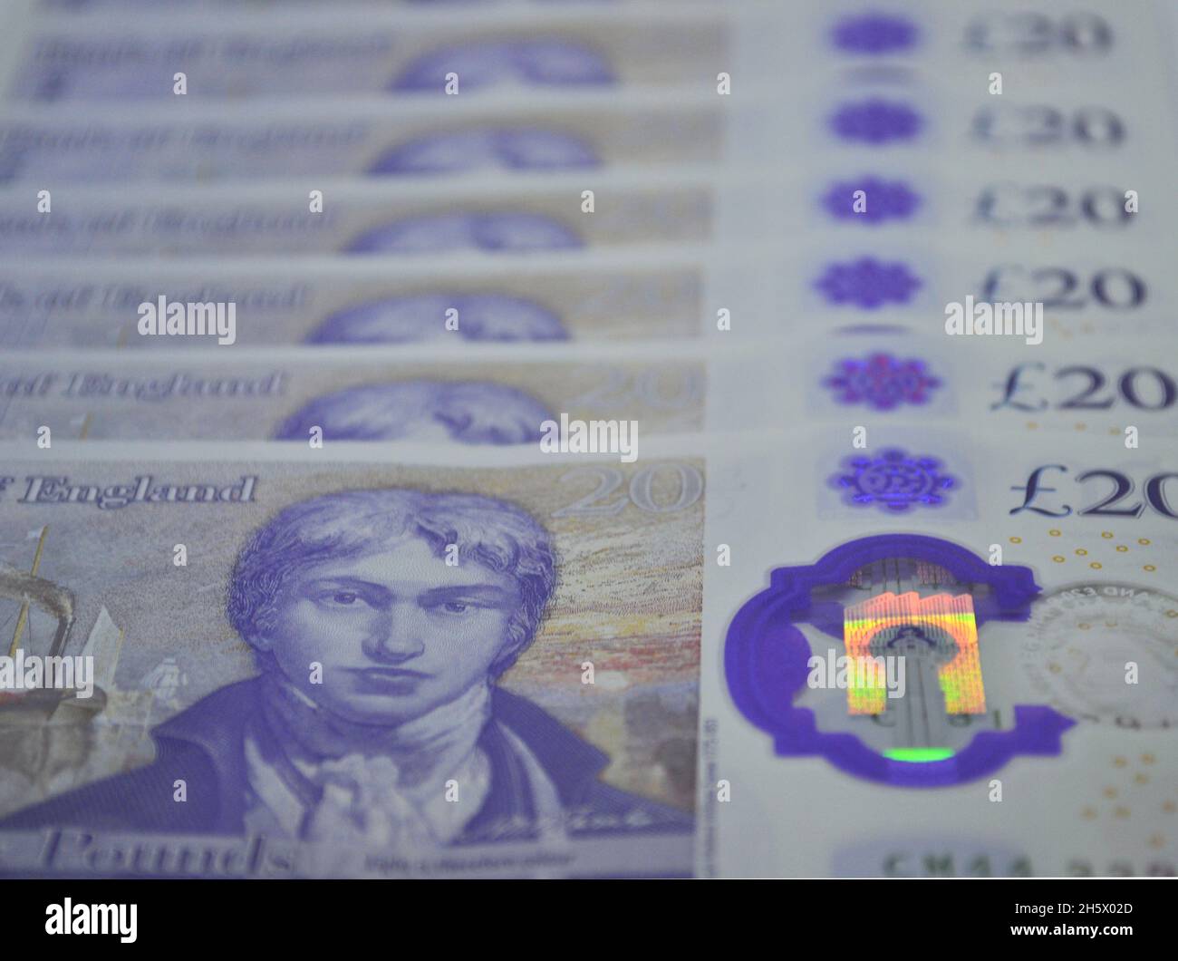 Plusieurs billets de la Banque d'Angleterre de £20 livres montrant le peintre J M W Turner Banque D'Images