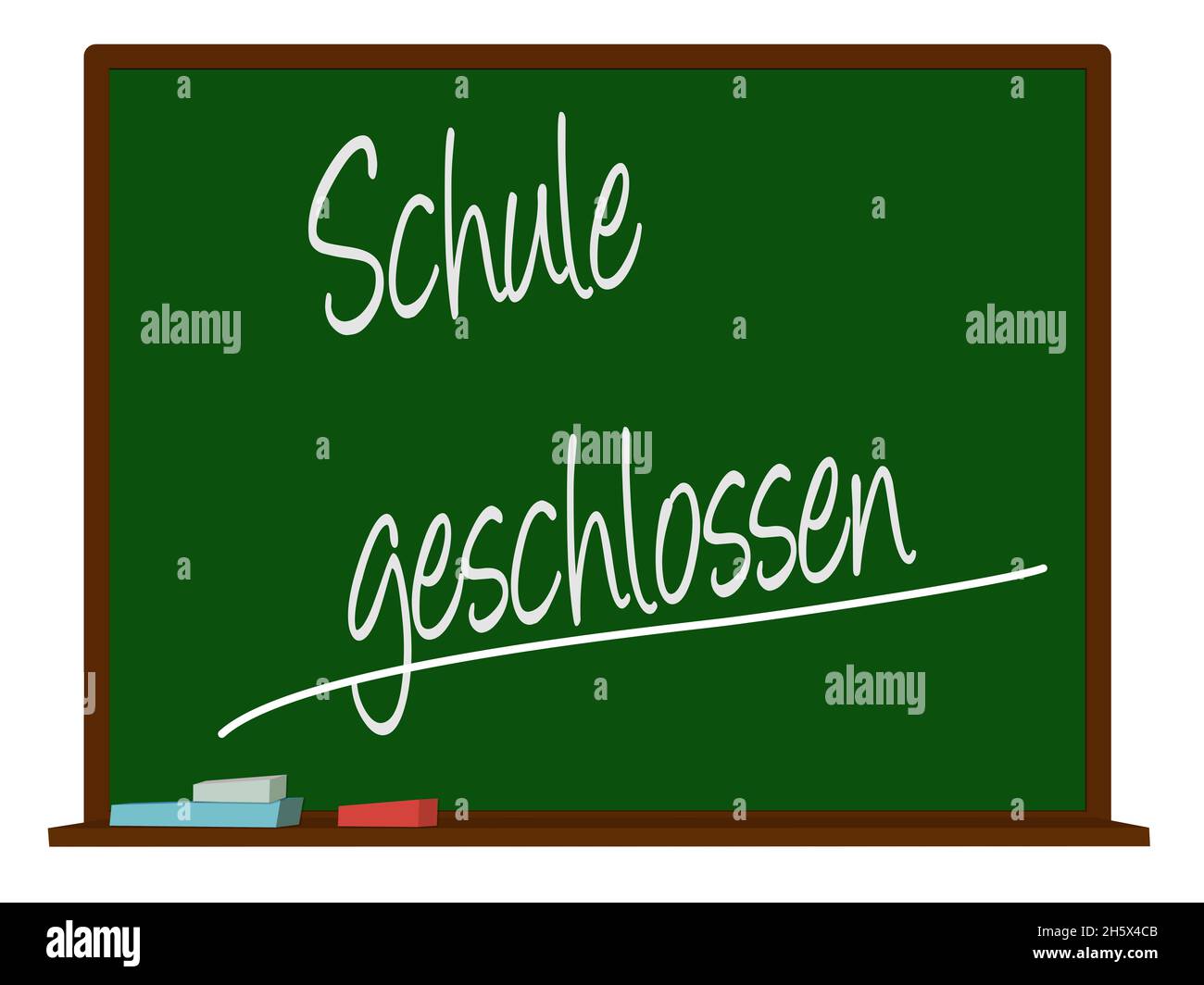 Tableau noir de l'école avec le texte 'Sule geschlossen', traduction 'scolaires fermé', illustration 3D Banque D'Images