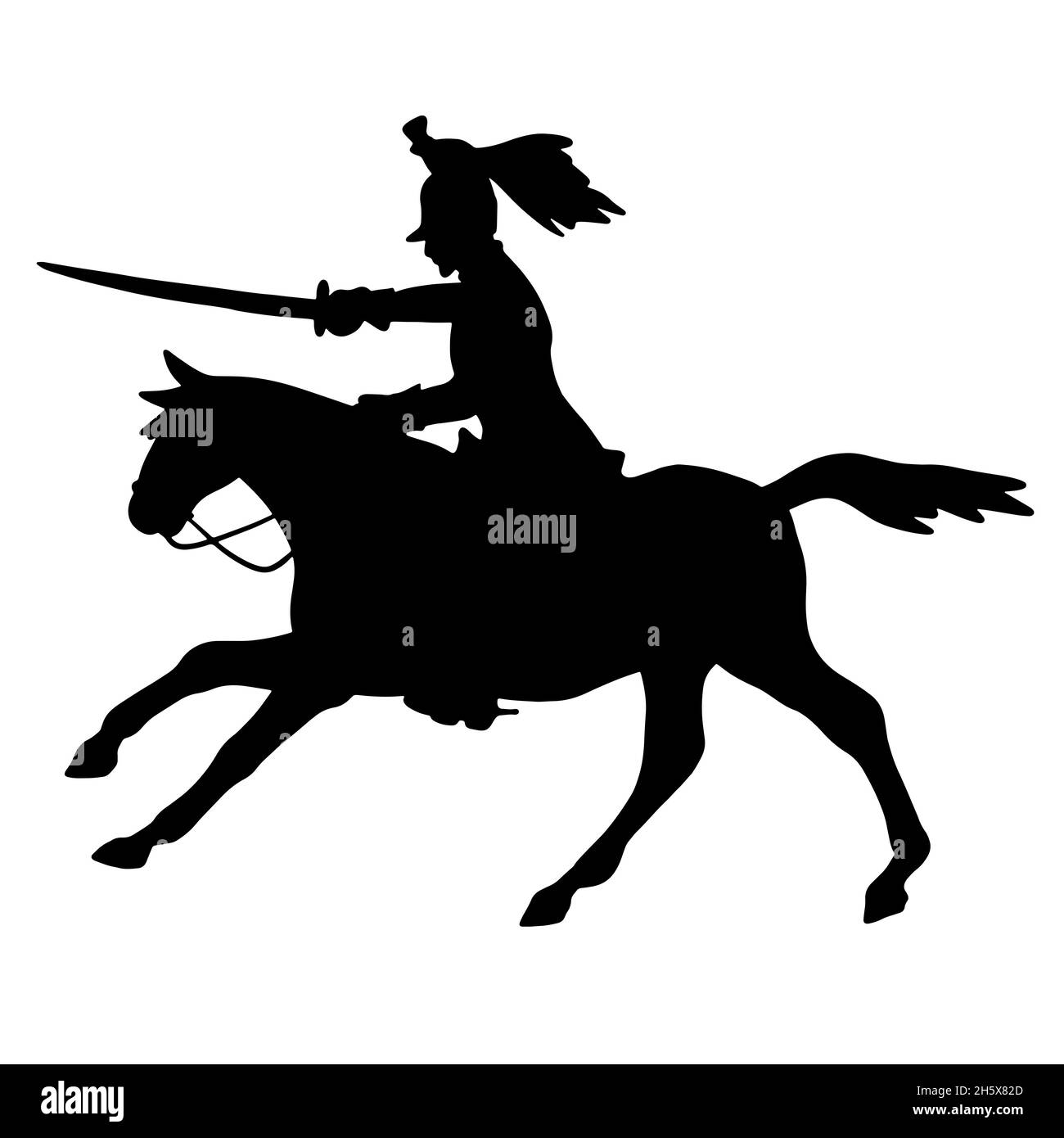 Silhouette d'un cavalier avec un sabre.La cavalerie militaire attaque.Soldat de la guerre napoléonienne Banque D'Images