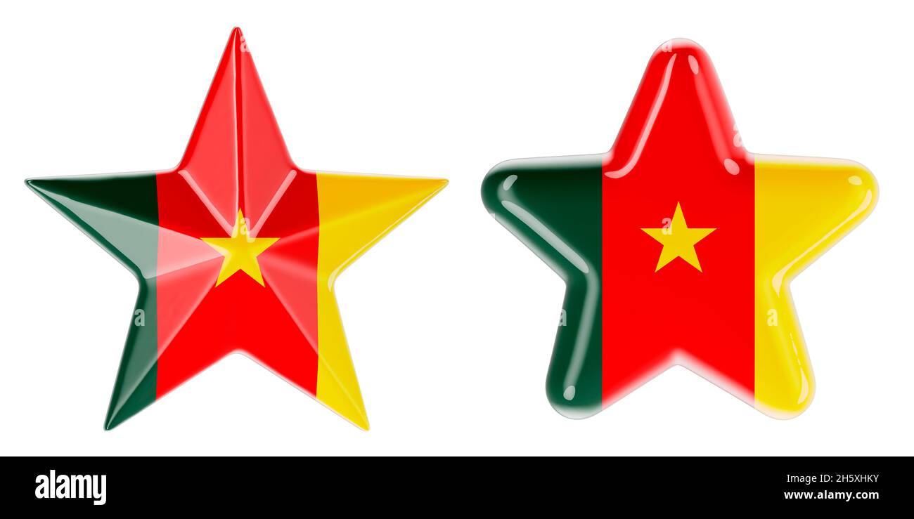 Étoiles avec drapeau camerounais, rendu 3D isolé sur fond blanc Banque D'Images