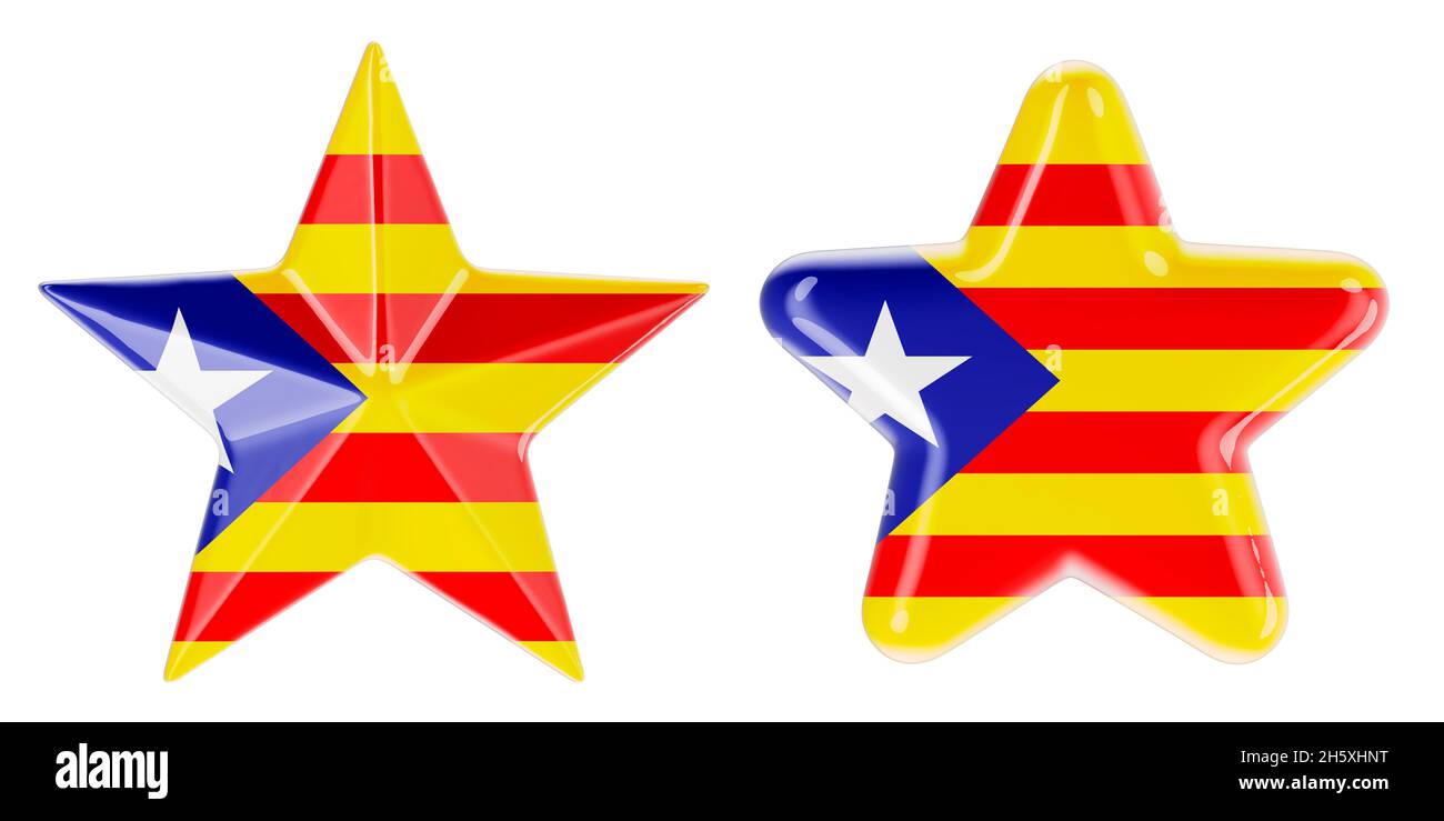 Étoiles avec drapeau catalan, rendu 3D isolé sur fond blanc Banque D'Images
