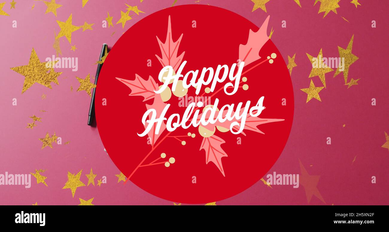 Image du texte des fêtes de fin d'année sur les étoiles en chute libre Banque D'Images