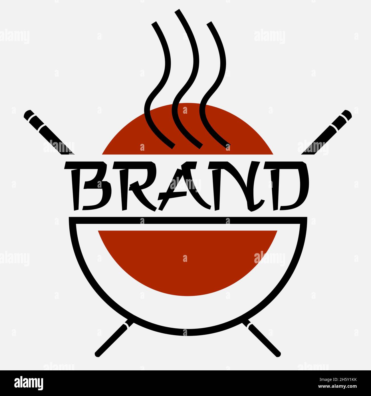Poêle à Frire Wok Avec Icône De Flamme Dans Un Style Plat Doodle  Illustration Vectorielle Logo De Cuisine Asiatique Wok Pour Café