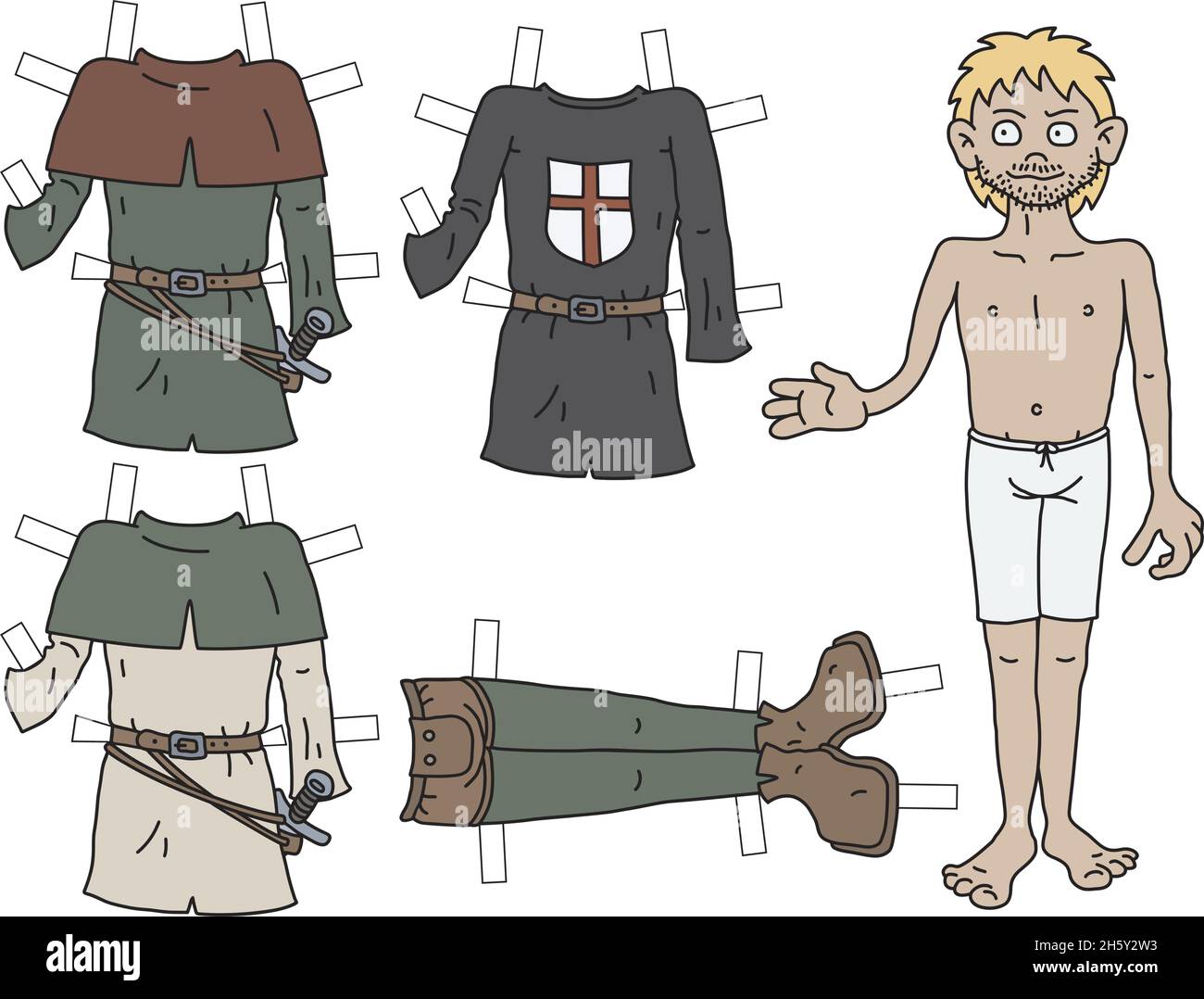 La poupée en papier drôle de noble historique avec des vêtements de découpe Illustration de Vecteur