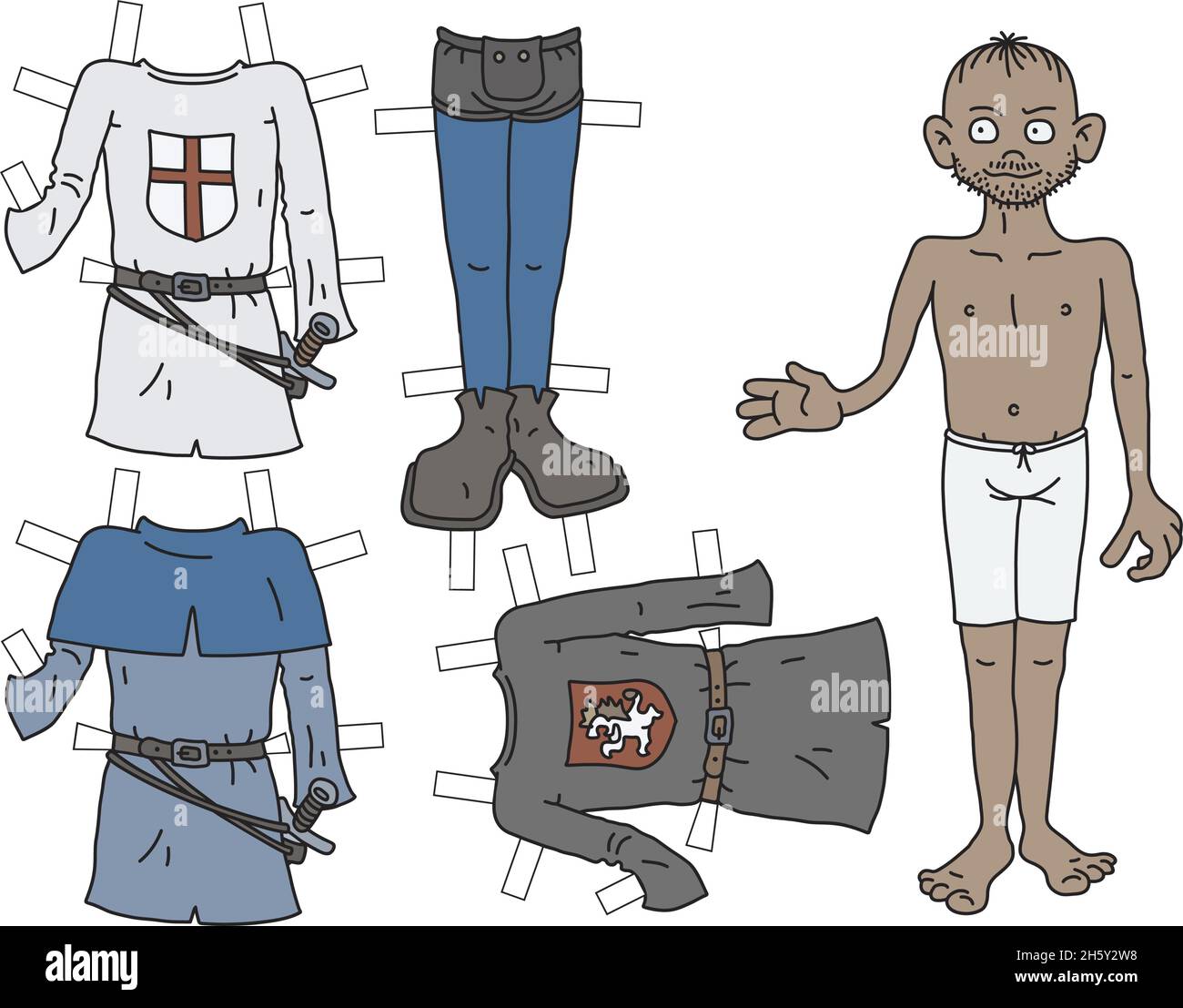 La poupée en papier drôle historique noble guerrier avec des vêtements de découpe Illustration de Vecteur