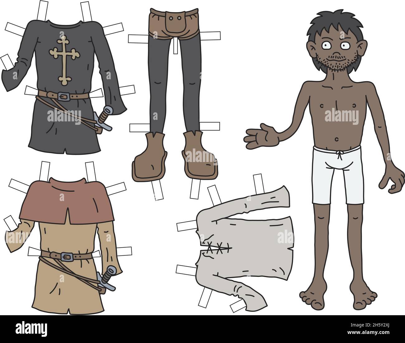 La poupée en papier drôle guerrier historique avec des vêtements de découpe Illustration de Vecteur