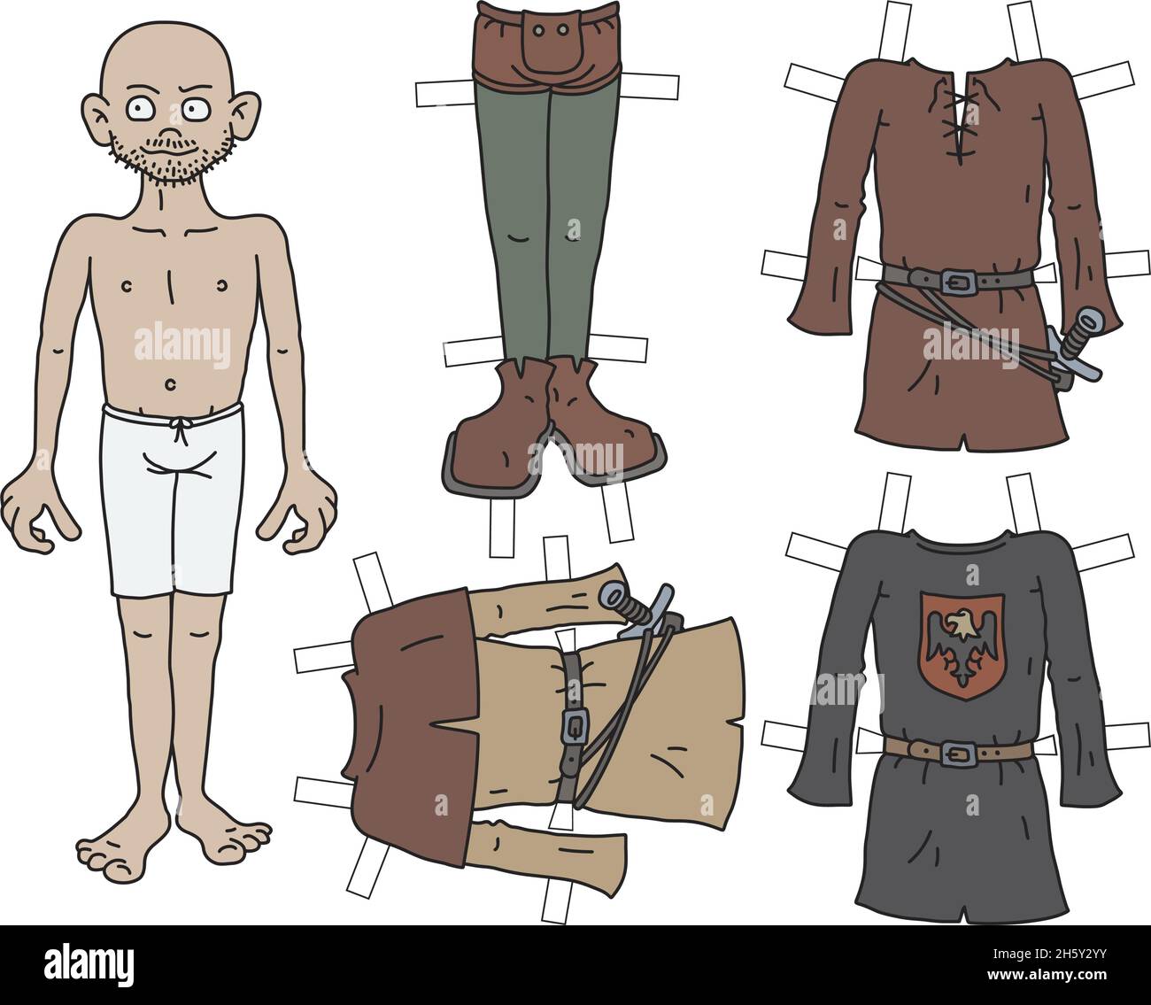 La poupée en papier drôle guerrier historique avec des vêtements de découpe Illustration de Vecteur