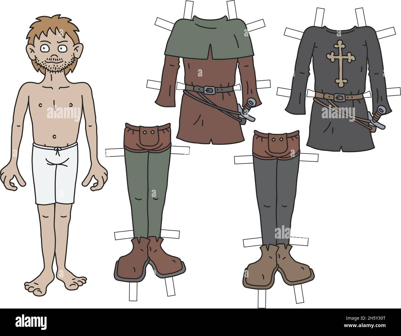 La poupée en papier drôle guerrier historique avec des vêtements de découpe Illustration de Vecteur