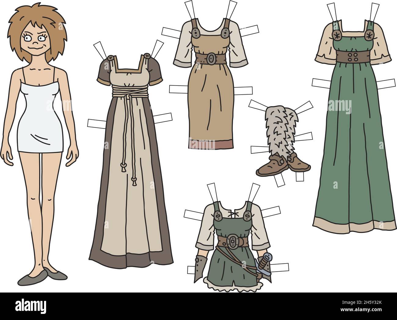 Le papier-robe de tête rouge poupée guerrier princesse Illustration de Vecteur