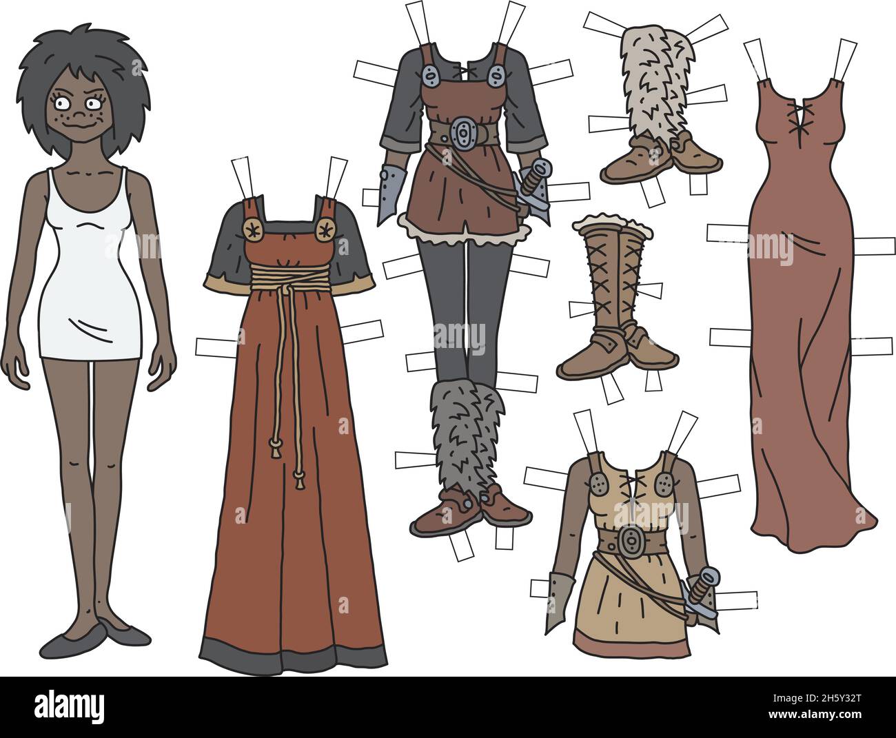 La femme noire dressing papier poupée princesse guerrier Illustration de Vecteur