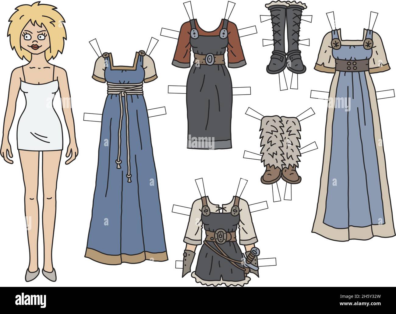 La poupée blonde en papier de déguerement princesse guerrier Illustration de Vecteur