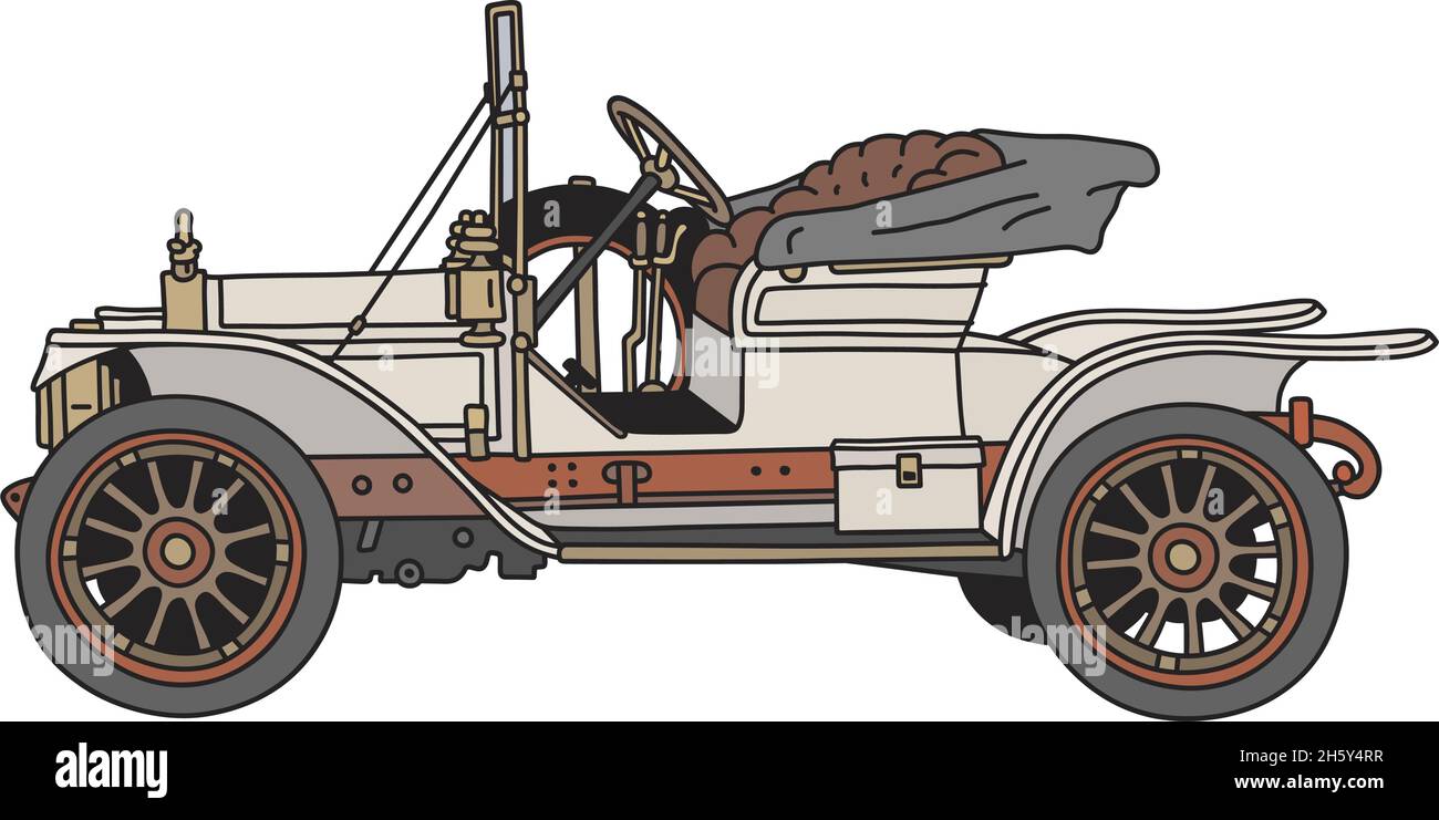 Le dessin à la main vectorisé d'une petite voiture de sport blanc vintage Illustration de Vecteur