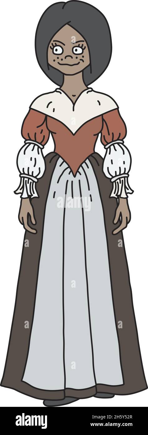 La femme baroque dans une robe simple rouge et marron Illustration de Vecteur