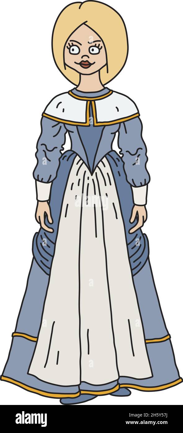 La noble blonde baroque dans une robe bleue Illustration de Vecteur