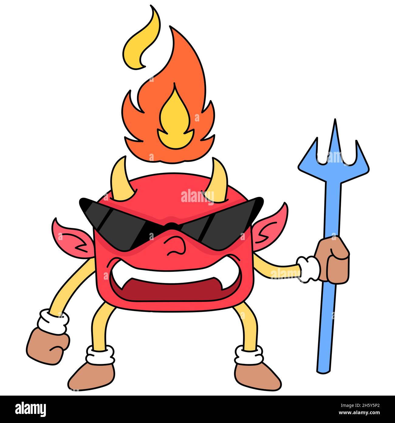 petit diable avec le feu sur sa tête portant une lance veut faire le mal Illustration de Vecteur