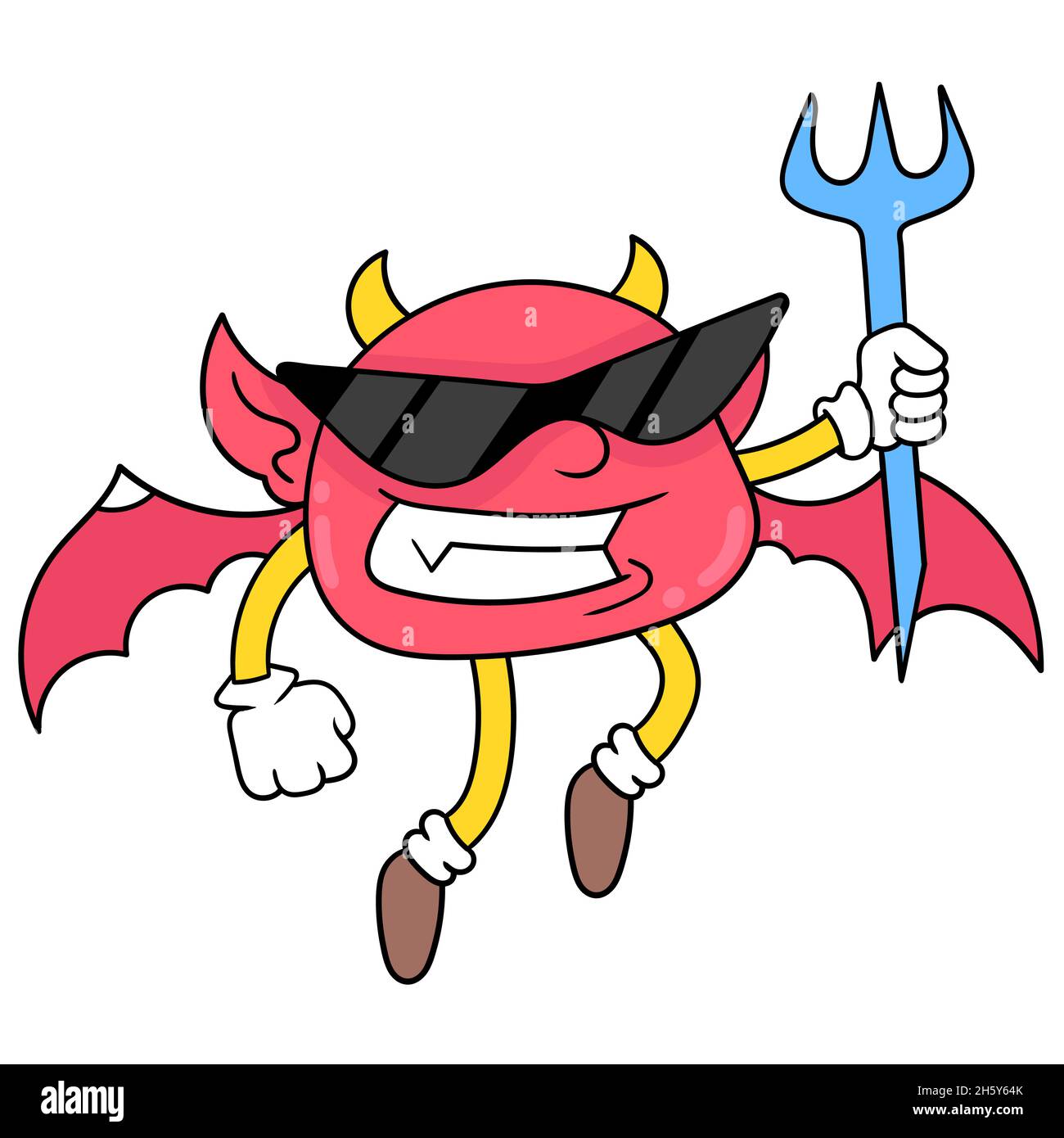 le mini daemon portant des lunettes de soleil cool porte une lance et des mouches Illustration de Vecteur
