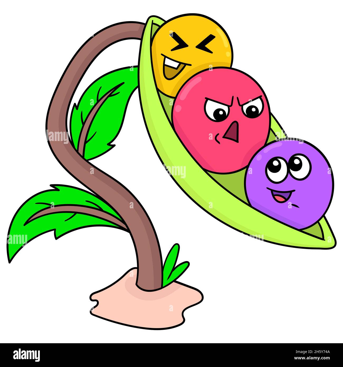 plante fertile avec graines émoticônes boule diverses expressions Illustration de Vecteur