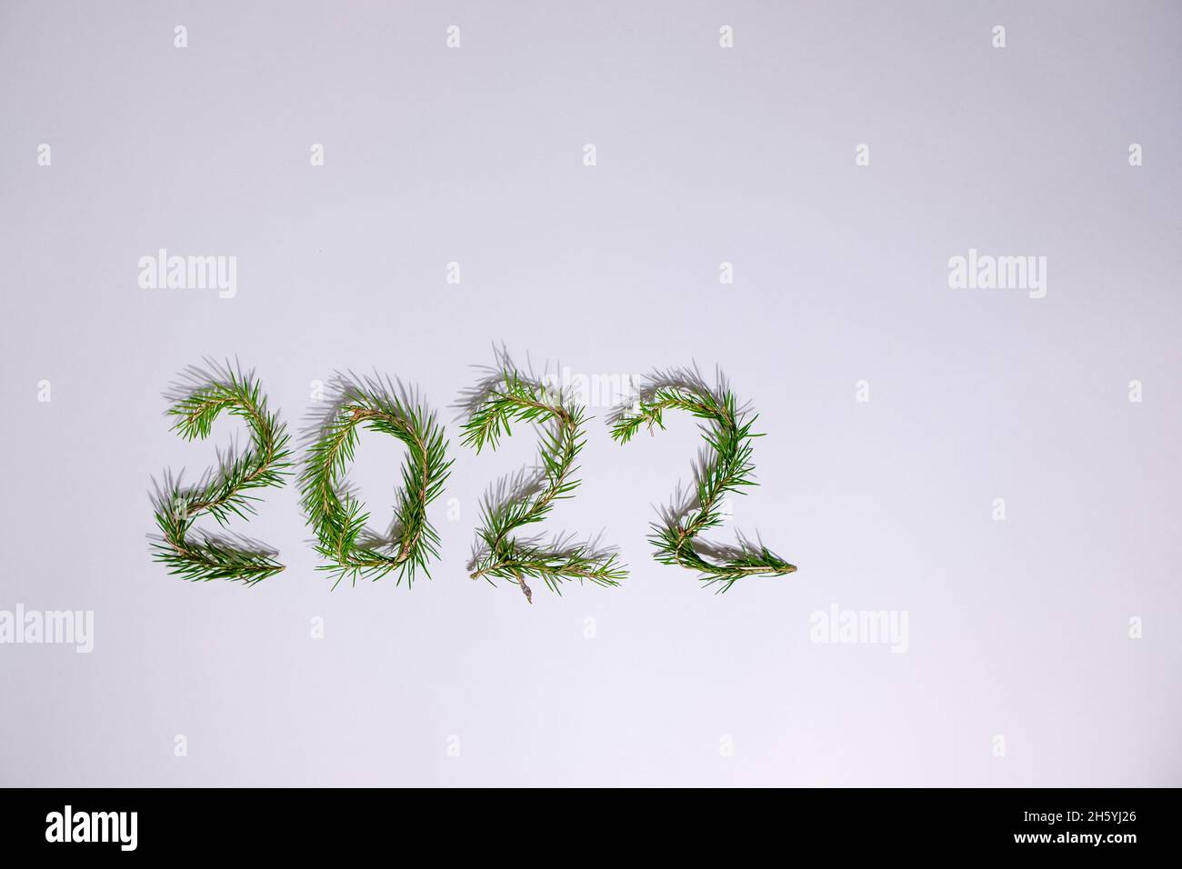 Visionneuse avec 2022 numéros fabriqués à la main à partir de branches d'arbre de Noël. Banque D'Images