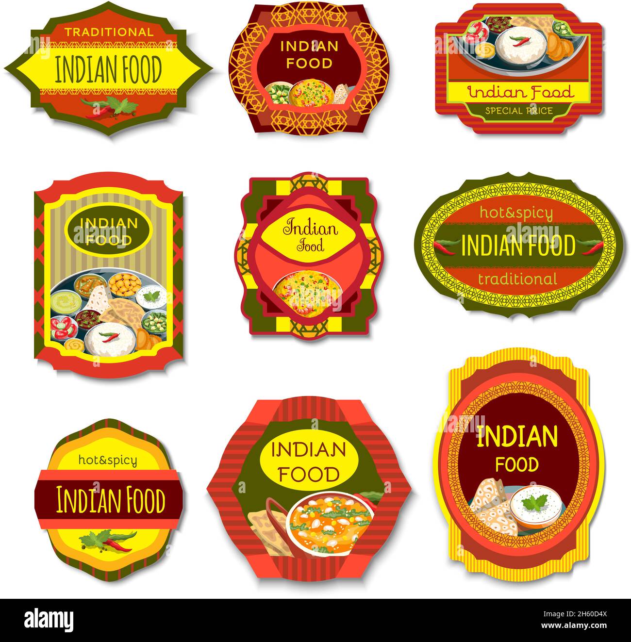 La cuisine indienne est un emblème coloré de plats traditionnels chauds et épicés avec haricots légumes herbes vecteur isolé illustration Illustration de Vecteur
